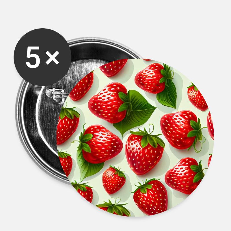 Erdbeere Bauernhof Früchte - Buttons klein 25 mm (5er Pack) - Weiß