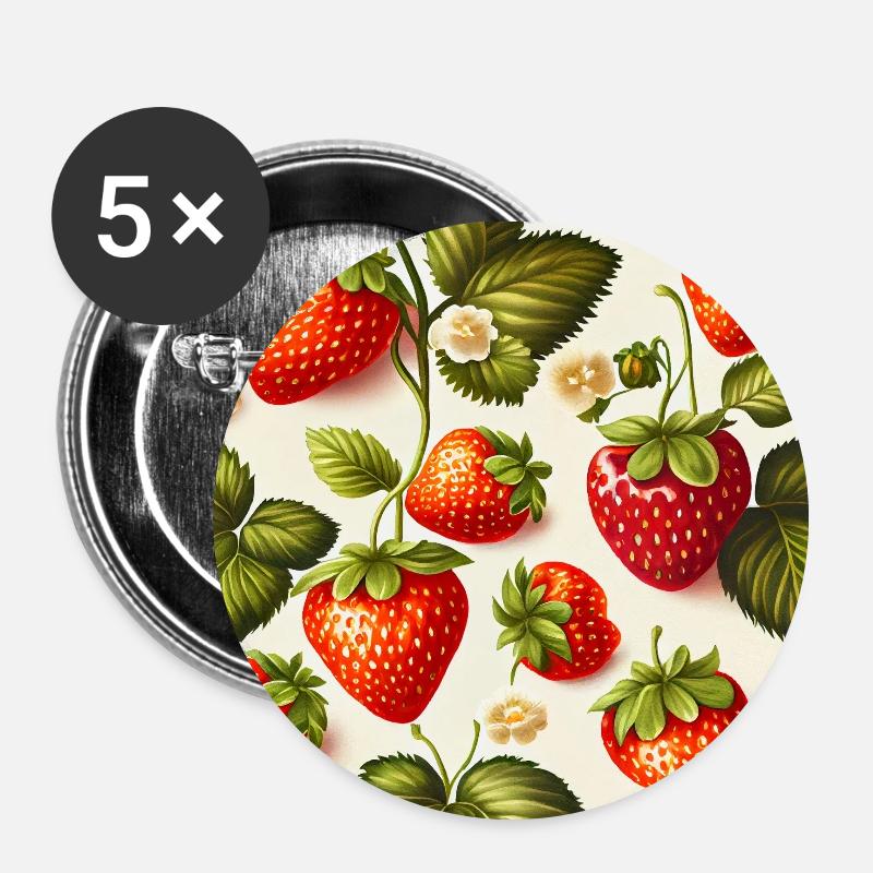 Jahrgang Erdbeere - Buttons klein 25 mm (5er Pack) - Weiß