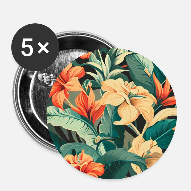 Tropische Blätter Blumen - Buttons klein 25 mm (5er Pack) - Weiß