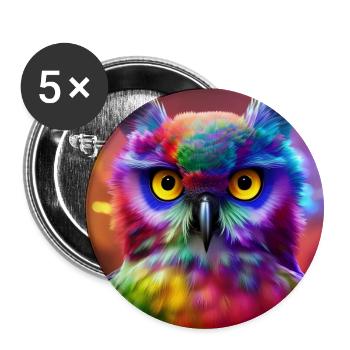 Owl, Rainbow, Colorful - Buttons small 1''/25 mm (5-pack) - white - Front