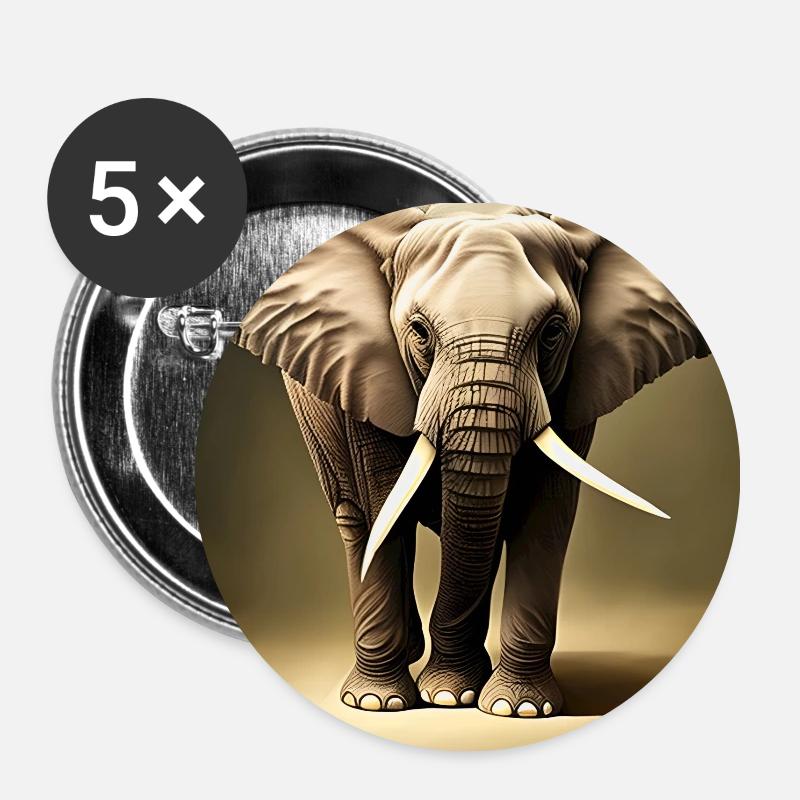 Elefant mit Rüssel Bein - Buttons klein 25 mm (5er Pack) - Weiß