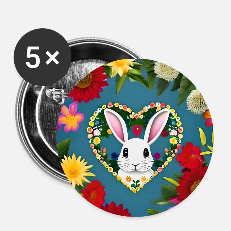 Herz mit Hase Osterhase - Buttons klein 25 mm (5er Pack) - Weiß