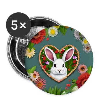 Blumenmuster mit Osterhase - Buttons klein 25 mm (5er Pack) - Weiß - Vorne