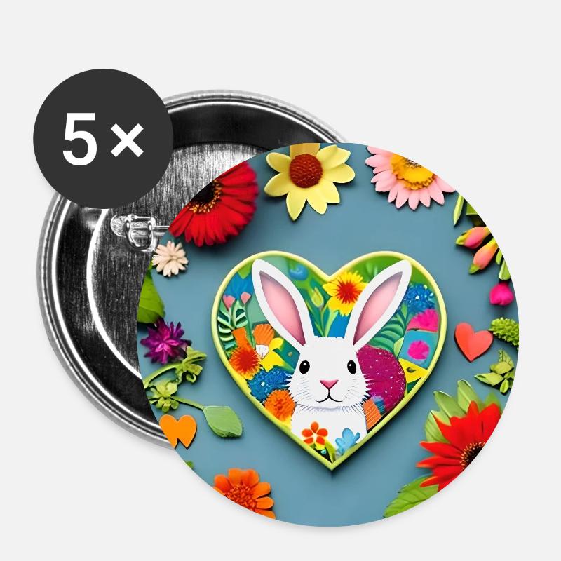 Cute Easter and Flowers - Buttons small 1''/25 mm (5-pack) - white