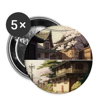 Japanese streets with cherry blossoms - Sakura - Buttons small 1''/25 mm (5-pack) - white - Front