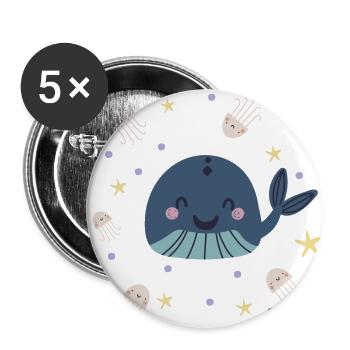 Baleine aux méduses | Monde sous-marin moderne et bohème - Lot de 5 petits badges (25 mm) - blanc - Devant