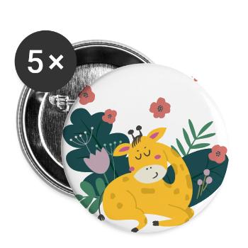 Giraffe im Dschungel | Boho-Style für Kinder - Buttons klein 25 mm (5er Pack) - Weiß - Vorne