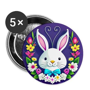 Häschen zu Ostern - Buttons klein 25 mm (5er Pack) - Weiß - Vorne