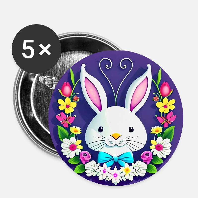 Bunnies for Easter - Buttons small 1''/25 mm (5-pack) - white