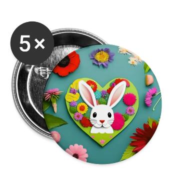 Viele Blumen und ein Osterhase - Buttons klein 25 mm (5er Pack) - Weiß - Vorne