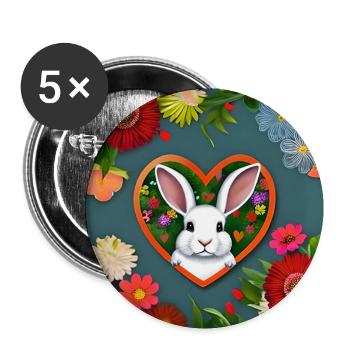 Easter Bunny in the Heart Heart Flowers - Buttons small 1''/25 mm (5-pack) - white - Front