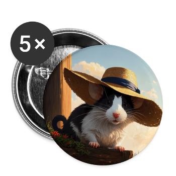 Mignon Pet Rat Chapeau de paille Fancy Rat Artwork - Lot de 5 petits badges (25 mm) - blanc - Devant
