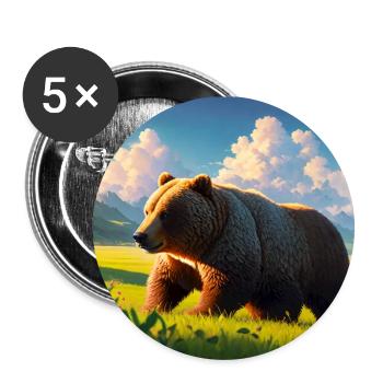 Cute Brown Bear Artwork with Straw Hat Meadow Art - Buttons small 1''/25 mm (5-pack) - white - Front