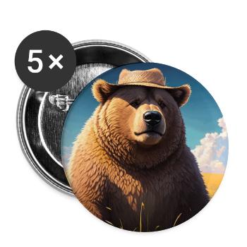 Cute Brown Bear Artwork with Straw Hat Meadow Art - Buttons small 1''/25 mm (5-pack) - white - Front