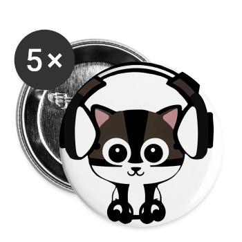 Melodic velvet paw: cat with headset - Buttons small 1''/25 mm (5-pack) - white - Front