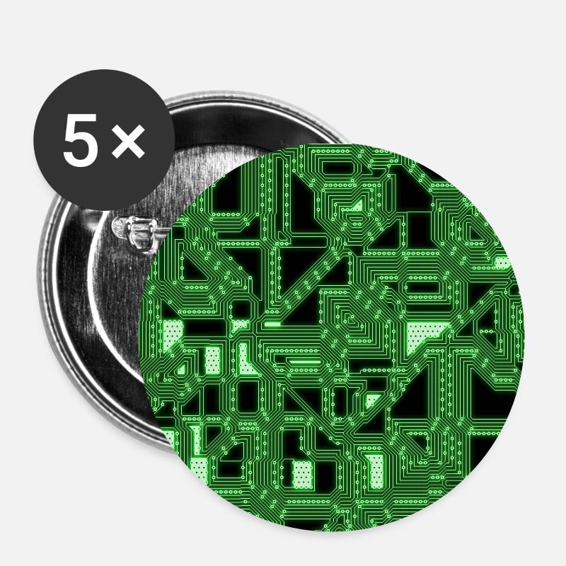 Traces (green, technology) - Buttons small 1''/25 mm (5-pack) - white