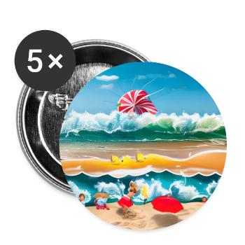 Enfants jouant au bord de la mer - Lot de 5 petits badges (25 mm) - blanc - Devant