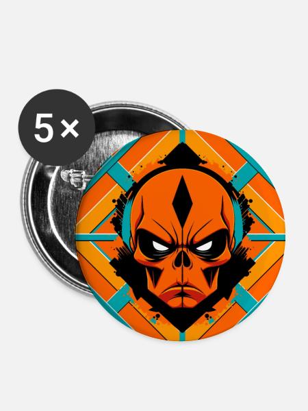 Alien Totenkopf - Buttons klein 25 mm (5er Pack) - Weiß
