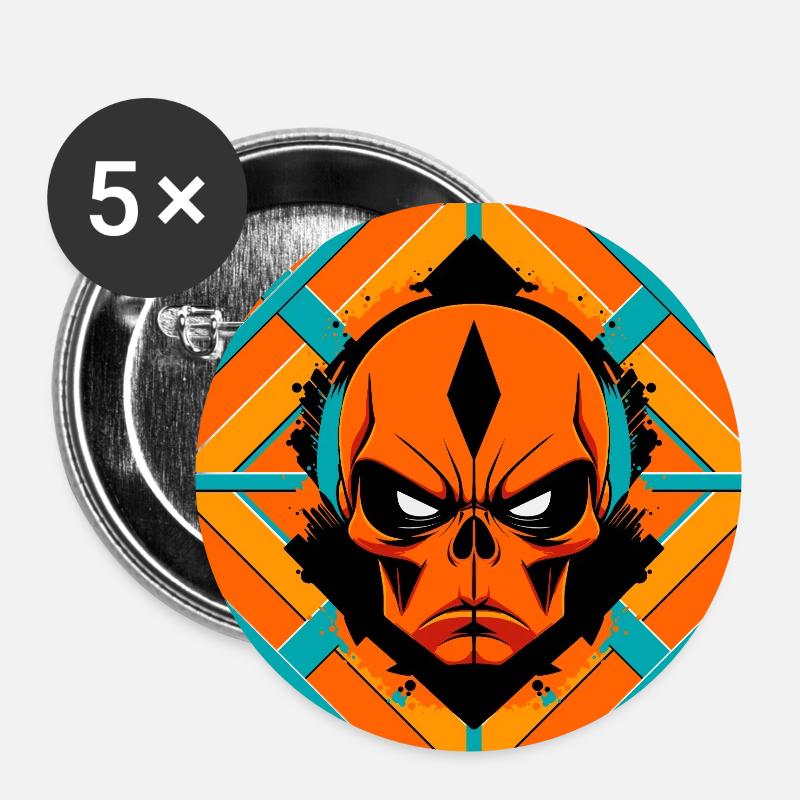 Crâne extraterrestre - Lot de 5 petits badges (25 mm) - blanc