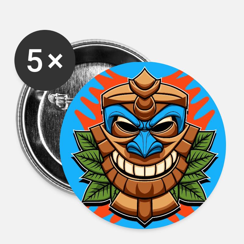 Tiki Statue - Lot de 5 petits badges (25 mm) - blanc