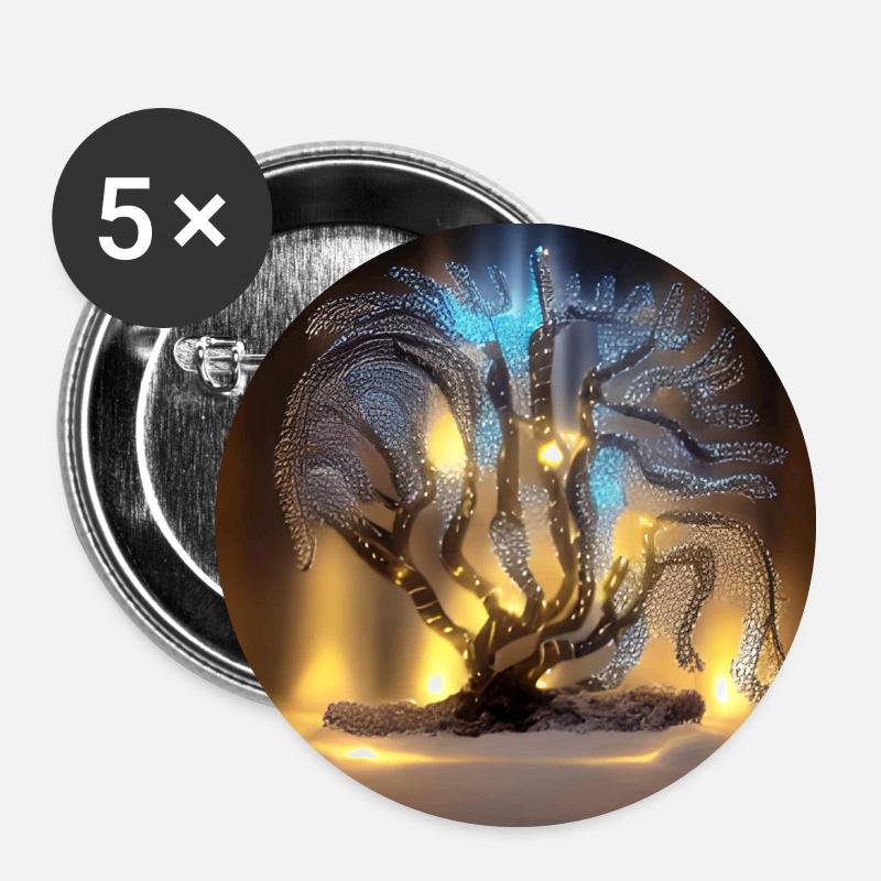 Alter Baum mit Lichtern - Buttons klein 25 mm (5er Pack) - Weiß