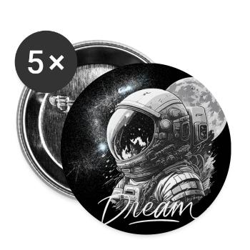 Rêve Astronaute fond lunaire - noir et blanc - Lot de 5 petits badges (25 mm) - blanc - Devant