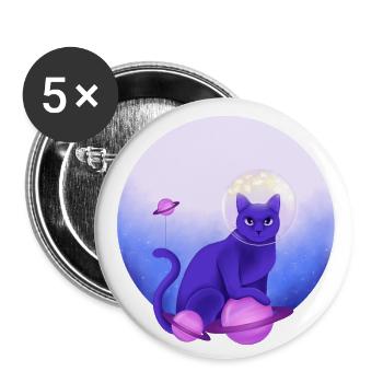 Chat astronaute violet - Lot de 5 petits badges (25 mm) - blanc - Devant