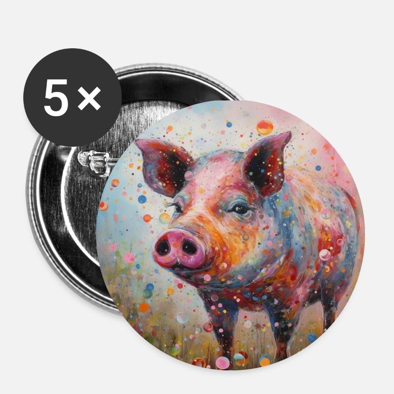 Bright Colourful Pig Art - Buttons small 1''/25 mm (5-pack) - white