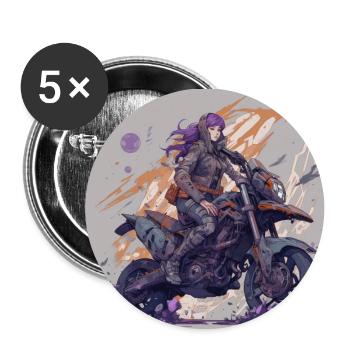 Fluid Biker girl - Anime Style - Buttons small 1''/25 mm (5-pack) - white - Front