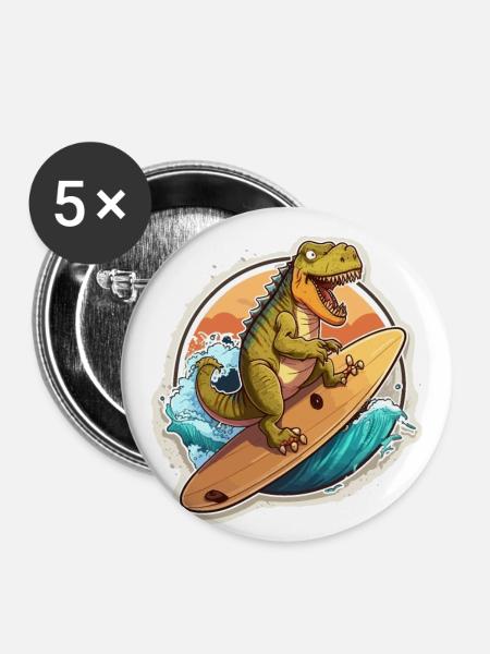 Surfin T-Rex - Buttons klein 25 mm (5er Pack) - Weiß