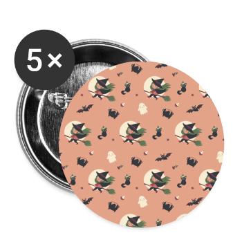 Une petite sorcière vole sur des balais avec des amis - Lot de 5 petits badges (25 mm) - blanc - Devant