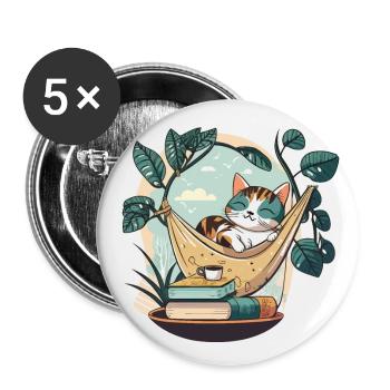 Cat Book Lover - Buttons small 1''/25 mm (5-pack) - white - Front