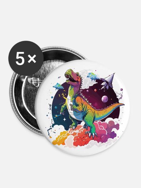 Interstellarer Dino - Buttons klein 25 mm (5er Pack) - Weiß