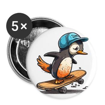 Schlittschuhlaufender Pinguin - Buttons klein 25 mm (5er Pack) - Weiß - Vorne