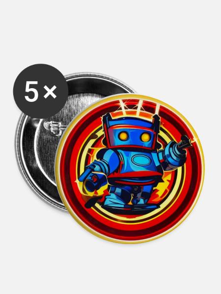 Böser Roboter Serie 006 - Buttons klein 25 mm (5er Pack) - Weiß