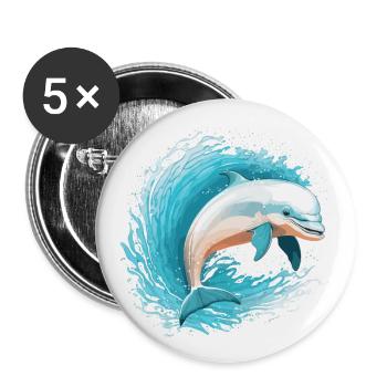 Delfine verspielter Sprung - Buttons klein 25 mm (5er Pack) - Weiß - Vorne