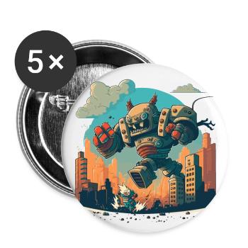 Robot vs Monsters - Buttons small 1''/25 mm (5-pack) - white - Front