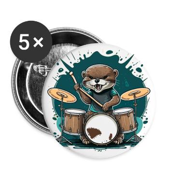 Otter-Trommler - Buttons klein 25 mm (5er Pack) - Weiß - Vorne