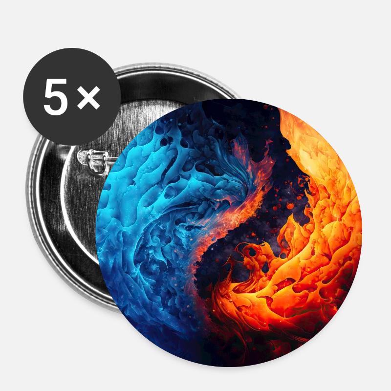 Water And Flame Pattern - Buttons small 1''/25 mm (5-pack) - white