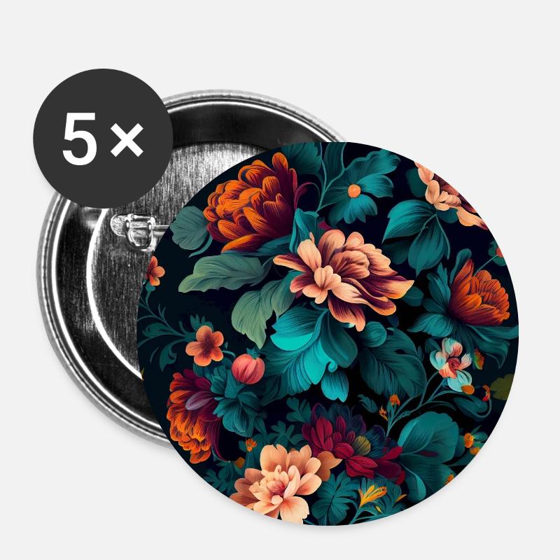 Botanicals Flower Pattern - Buttons small 1''/25 mm (5-pack) - white