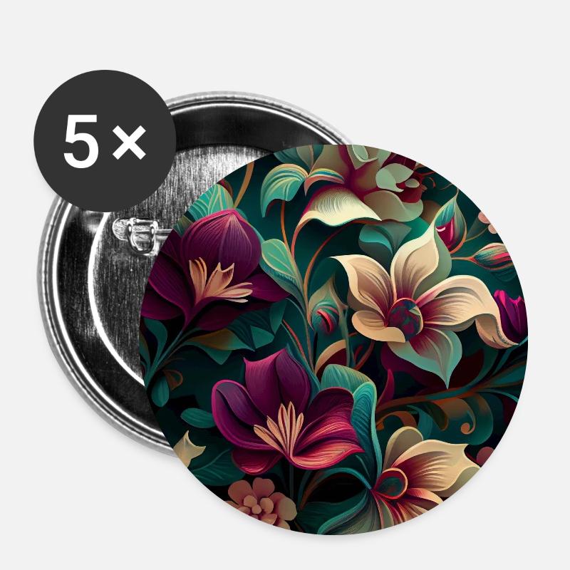 Botanicals Flower Pattern - Buttons small 1''/25 mm (5-pack) - white