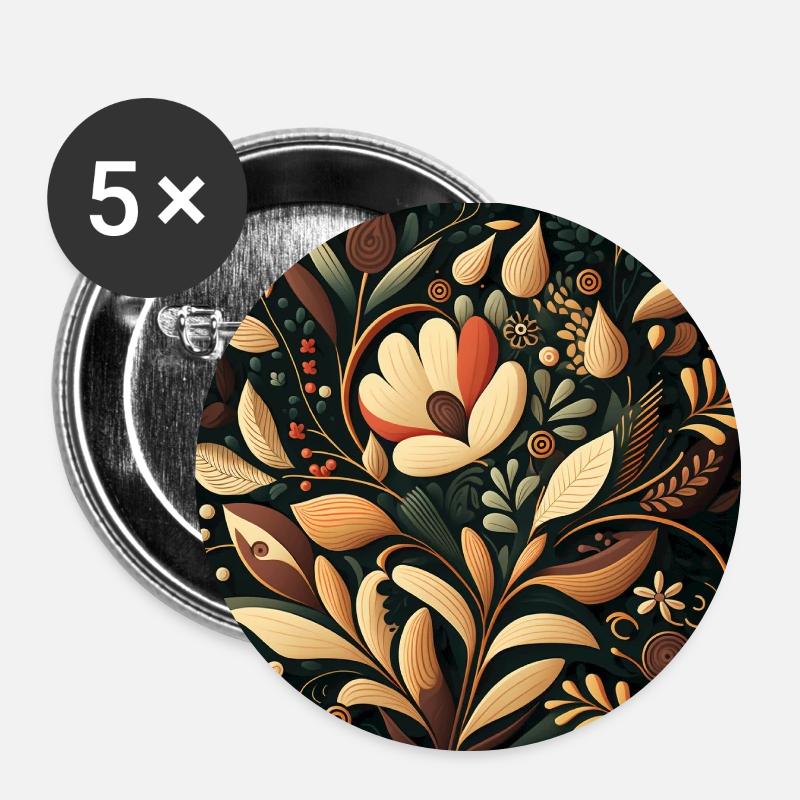 Botanicals Autumnal Flower Pattern - Buttons small 1''/25 mm (5-pack) - white