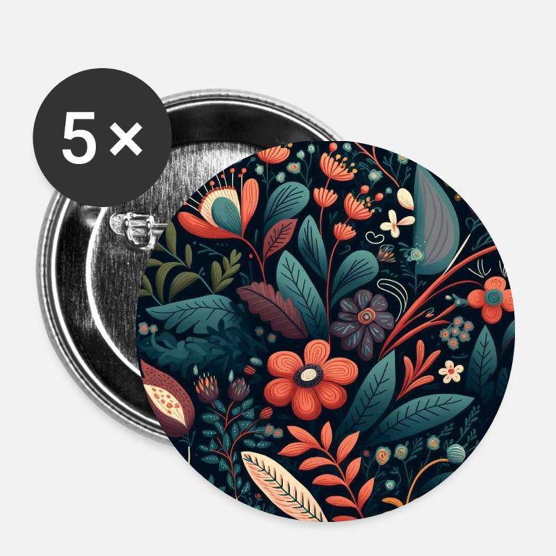 Botanicals Flower Pattern - Buttons small 1''/25 mm (5-pack) - white