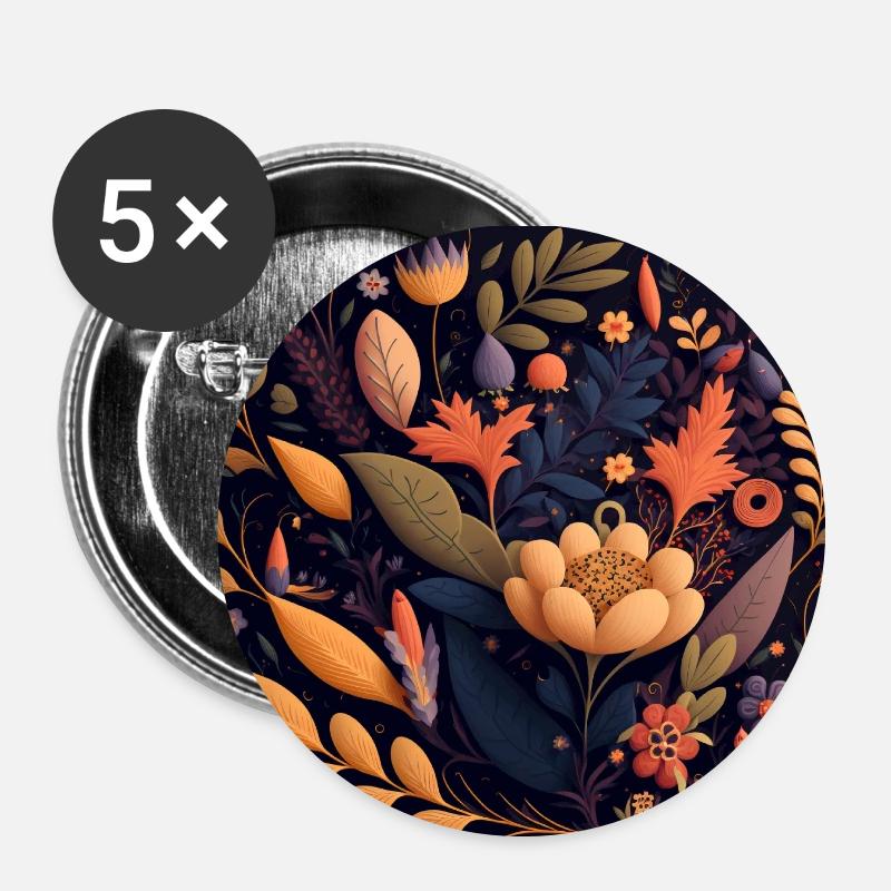 Botanicals Blumenmuster - Buttons klein 25 mm (5er Pack) - Weiß