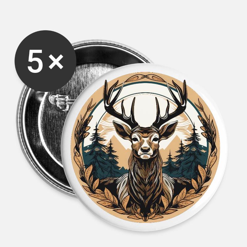 Cerf - Lot de 5 petits badges (25 mm) - blanc