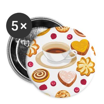 Modèle sans couture avec des biscuits, des baies et du café - Lot de 5 petits badges (25 mm) - blanc - Devant
