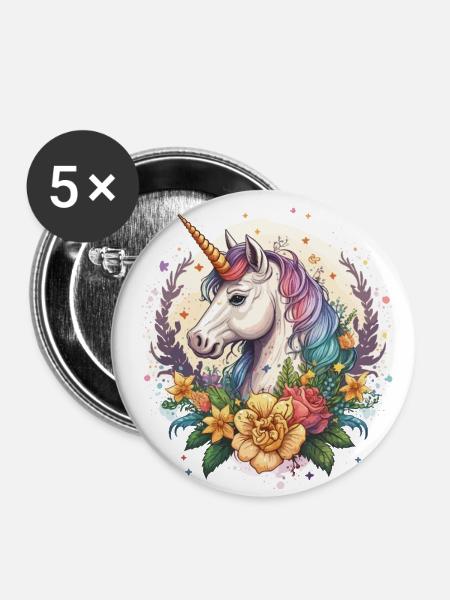 Magisches Einhorn - Buttons klein 25 mm (5er Pack) - Weiß