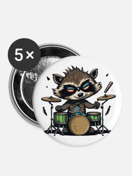 Schaukelnder Waschbär - Buttons klein 25 mm (5er Pack) - Weiß