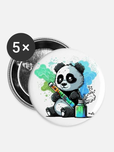 Panda Dampfer - Buttons klein 25 mm (5er Pack) - Weiß