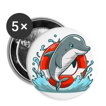 Mission de sauvetage avec Dolphin - Lot de 5 petits badges (25 mm) - blanc - Devant